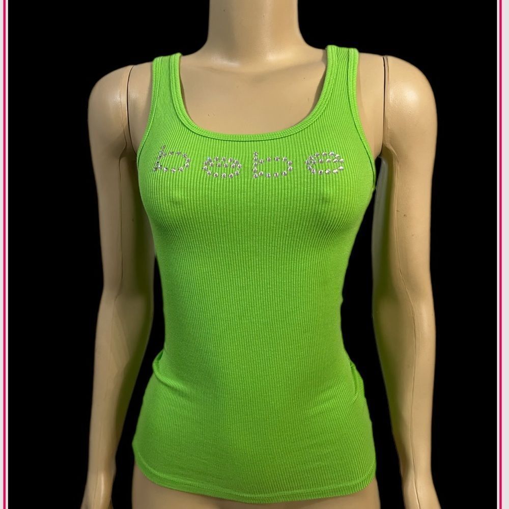 Bebe Ribbed Rhinestone Embellished bebe logo tank top Excellent used condition S